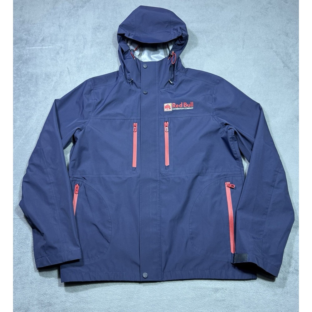 Red Bull Distribution Company Hooded Waterproof Rain Shell Jacket Blue Mens XL